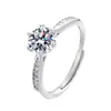 Anel de Diamante de Um Quilate Prata S925 Clássico Fashion Anel de Zircônia com Seis Garras Anel de Casamento de Luxo Anel Aberto Feminino Joias Atacado