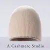 Gorro Grueso de Cachemir 100% Puro de Bloque de Color de Doble Capa para Hombres y Mujeres, Cubre-cabeza de Invierno, Gorro con Protección para las Orejas, Gorro Holgado, Gorro Frío para Parejas