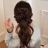 Goma para el pelo scrunchie de estilo coreano morada a cuadros de cuatro capas con un toque de alta gama para coletas y moños