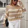 2024 inverno novo amazon europeu e americano feminino gola redonda cor combinando suéter listrado solto plus size pulôver suéter mulheres