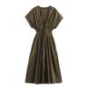 Comércio Exterior Transfronteiriço Roupas Femininas Estilo Outono 2025 Design Estilo Europeu e Americano Vestido com Cadarço Popeline Decote V Amarrar 2965260