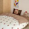 Set de cuatro piezas de algodón cepillado estilo caricatura para otoño e invierno, estampado de oso, ropa de cama gruesa para niños, funda de edredón, sábanas