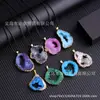 Colgante de Piedra Preciosa Natural con Borde Dorado Cristal Cristal Diente de Cristal Laminilla Geoda Cristal Collar Multicolor Fuente Transfronteriza