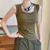 Camisola Interior para Mujer, Ropa de Verano, Tirantes Anchos, Top Negro sin Mangas que Cubre los Lados del Pecho