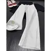 Novo Design Minimalista Versátil Cor Sólida Cintura Elástica Cintura Alta Caimento Calça Casual Perna Larga Americana Calça Esportiva