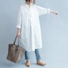 Otoño 2026 Nuevo Estilo Coreano Artístico Simple Camisa Larga con Abertura Lateral Cuello Redondo Camisa Vestido Abotonada