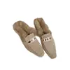 Medias zapatillas de pelo, sin cordones, con hebilla metálica, forro polar, punta cuadrada, tacón plano, para mujer, otoño e invierno