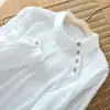 Diseñador Nuevo Estilo Chino Cuello de Muñeca Primavera Alta Gama Manga Larga Camisa Blanca Algodón Lino Vintage Reductor de Edad Color Sólido Blusa Top