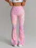 Nuevos pantalones de yoga transfronterizos de Amazon, pantalones acampanados para niñas, pantalones de fitness ajustados estampados de cintura alta con control de abdomen para mujer