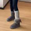 Primer Encuentro Ji Botas de Nieve con Suela Gruesa y Hebilla para Mujer 2026 Invierno Gris Más Terciopelo Cálido de Media Pantorrilla Botas de Algodón Cortas de Algodón