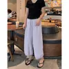 2025 [Pantalones Ligeros Frescos] Seda de Hielo Leche Caída Encaje Hueco Diseño de Empalme Pantalones Casuales de Nueve Puntos 1107