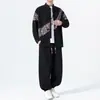 Outono de 2026 Estilo Chinês Masculino Botão de Sapo Terno Tang Calças de Perna Larga Conjunto de Duas Peças Novo Chinês Retro Solto Casual