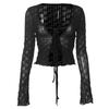 Comércio exterior transfronteiriço verão sexy cor sólida renda malha ins camisa de manga comprida cardigan top feminino PG2741