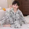 Pijamas infantis inverno coral veludo meninas outono e inverno flanela crianças meninos e veludo engrossado casa roupas terno