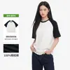 Camiseta pesada de fábrica para mujer, diseño raglán color block de verano, manga corta, holgada, transpirable, versátil camisa de media manga