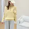 Suéter de Punto Holgado Estilo Coreano de Cuello Alto para Otoño e Invierno Estilo Perezoso con Media Botonadura Suave y Sedoso Tejido Femenino que Reduce la Edad de Punto de Manga Larga