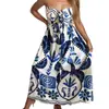 Ropa Femenina Transfronteriza Europea y Americana Nueva 2026: Vestido Estampado de Lujo y Sofisticado con Cuello Cruzado y Espalda Descubierta