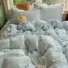 Juego de Ropa de Cama de Encaje Crema Estilo Japonés 2026 para Niñas, Sábana y Funda de Edredón Estilo Coreano, Juego de Tres Piezas para Dormitorio
