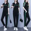 Traje Deportivo de Moda para Mujer, Manga Corta, Verano, Estilo Coreano, Talla Grande, Holgado, Adelgazante, Versátil, Elegante, Cuello Alto, Conjunto Casual de Dos Piezas