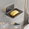 Jabonera de baño gris pistola con espacio de drenaje creativo, jabonera de aluminio sin perforaciones, estante de baño montado en la pared