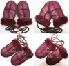Luvas de Lã Real de Inverno para Crianças Pele Integrada Pele de Ovelha Exterior Quente Cordão para Pendurar Espessas Luvas de Bebê