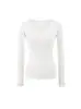 Garota Estilosa Usa Tops Justos para Mulheres no Outono e Inverno, Camisetas Básicas de Cor Lisa, Camisetas de Manga Longa com Renda Quente Escovada e Decote V