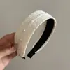 Faixa de Cabelo Larga com Renda de Flores Bege Coreana Pérola para Mulheres Pressionar o Cabelo Lavar o Rosto Grampo de Cabelo Faixa de Cabeça Fashion e Estilosa Acessórios de Cabelo