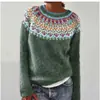 Amazon Europeo y Americano Nuevo Estilo Suéter para Mujer Más Vendido Cuello Redondo Bloque de Color Holgado Moda Jersey Suéter Tejido