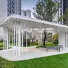 Escultura de pabellón de acero inoxidable personalizada para patio exterior, paisaje de jardín, estructura metálica de acero para escuela, corredor cultural