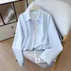 Novo conjunto de camisa de outono com retalhos de renda, design irregular de cintura alta, estilo duas peças falsas para mulheres
