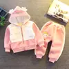 Ropa de otoño e invierno para niños y niñas Conjunto coreano nuevo para niños grueso con felpa con capucha para niños