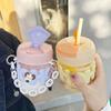 Estilo Coreano Estilo ins Dibujo Animado Lindo Vaso Pequeño Fresco con Portátil Chica Alto Sentido para Beber Copa de Alto Borosilicato