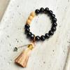 Pulsera de Semillas de Girasol Natural y Raíz de Bodhi con Estrella y Luna Tostada al Carbón Bodhi Pulsera con Borla Linda Estilo Labubu