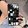 Funda de teléfono simple y linda de gatos de dibujos animados en blanco y negro para iPhone 16 iPhone 17 Pro Max funda de vidrio templado al por mayor