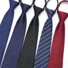 Corbata con cremallera formal de negocios para hombre, Corbata perezosa negra a rayas azules ajustada para novio, Fácil de poner y quitar