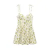 Vestido Aliexpress Transfronteiriço Roupas Femininas Verão 2025 Novo Estilo Europeu e Americano Alça de Ombro Estampa Floral Saia de Popeline