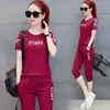 Traje deportivo Mujer Verano Nuevo Camiseta Moda talla extra Pantalones Capri de Manga Corta Casual Holgado Adelgazante Conjunto de Dos Piezas