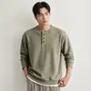 Sudadera de algodón de color liso para hombre, estilo retro americano con cuello Henry, para primavera y otoño, nuevo modelo de otoño 2026, en stock, color negro y verde arena