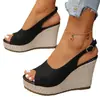 En stock: Sandalias de cuña estilo europeo y americano con punta abierta, talla grande, nuevo estilo verano 2026, plataforma, exportación transfronteriza, sandalias romanas para mujer.