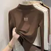 Blusa base feminina de fleece com gola alta parcial estampada, novo estilo outono e inverno, roupa íntima justa para crianças maiores, blusa quente e casual