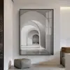 Pintura decorativa de arte de extensión espacial gris Morandi pintura colgante arquitectónica estilo nórdico ins dormitorio hotel mural