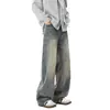 Jeans de estilo americano desgastados, lavados, corte limpio para hombre, pantalones casuales versátiles de pierna recta, sueltos, retro, de moda, nuevos