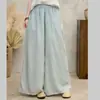 Pantalones de gasa de algodón suaves de pierna ancha para mujer, cintura elástica, color liso, holgados, versátiles, pantalones largos casuales