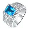 Anillo de celebridad en vivo dominante con grupo completo de diamantes incrustado rectangular de imitación de gema de topacio natural de corte esmeralda