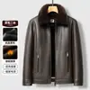 Chaqueta de Cuero para Hombre 2026 Invierno Abrigo de Cuero Forrado de Borrego con Cuello de Piel Desmontable, Resistente al Viento y Cálido, Chaqueta de Cuero PU de Negocios para Hombres de Mediana Edad