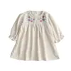 Vestido para Niña Bebé con Cuello Bordado de Manga Larga de Pana Estilo Coreano Primavera y Otoño Estilo Niña Pequeña Vestido de Princesa