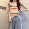 Estilo Deseo Puro Spice Girl Camisola de Punto Calado para Mujer Verano Nueva Llegada Rayada Ajustada Corta Ropa Exterior Top Interior