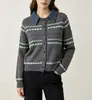 2026 Nuevo Suéter de Punto Cardigan con Cuello de Camisa a Rayas de Color Contrastante Estilo Coreano Otoño/Invierno para Mujer, Corte Holgado, Diseño Dos en Uno para Ropa Exterior