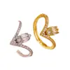 Anillo de Cobre Chapado en Oro de 18K/Blanco con Forma de V Incrustado de Circonitas y Diamantes, Ajustable, Que No Se Desvanece, Anillo de Moda Accesible de Lujo para el Dedo Índice
