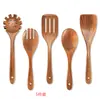 Espátula Pequeña de Madera de Acacia, Espátula de Madera para Sartén Antiadherente, Cuchara Sopera de Madera con Mango Largo, Cuchara Pequeña de Madera para Arroz, Juego de Espumadera para Fideos de Madera de Teca